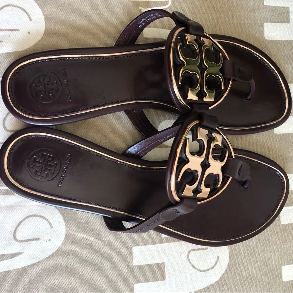 Tory Burch Women’s Dark Brown Miller Sandals with Gold Logo